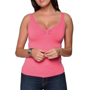 LT LAST Tango USA Camisole Fitness Marrow Ribbed Yoga Top Rose Pink Plunge NWOT